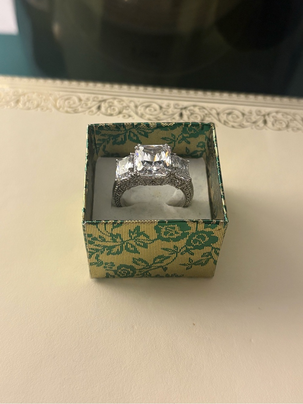 Judith Ripka Sterling Silver Three-Stone CZ Cocktail Ring